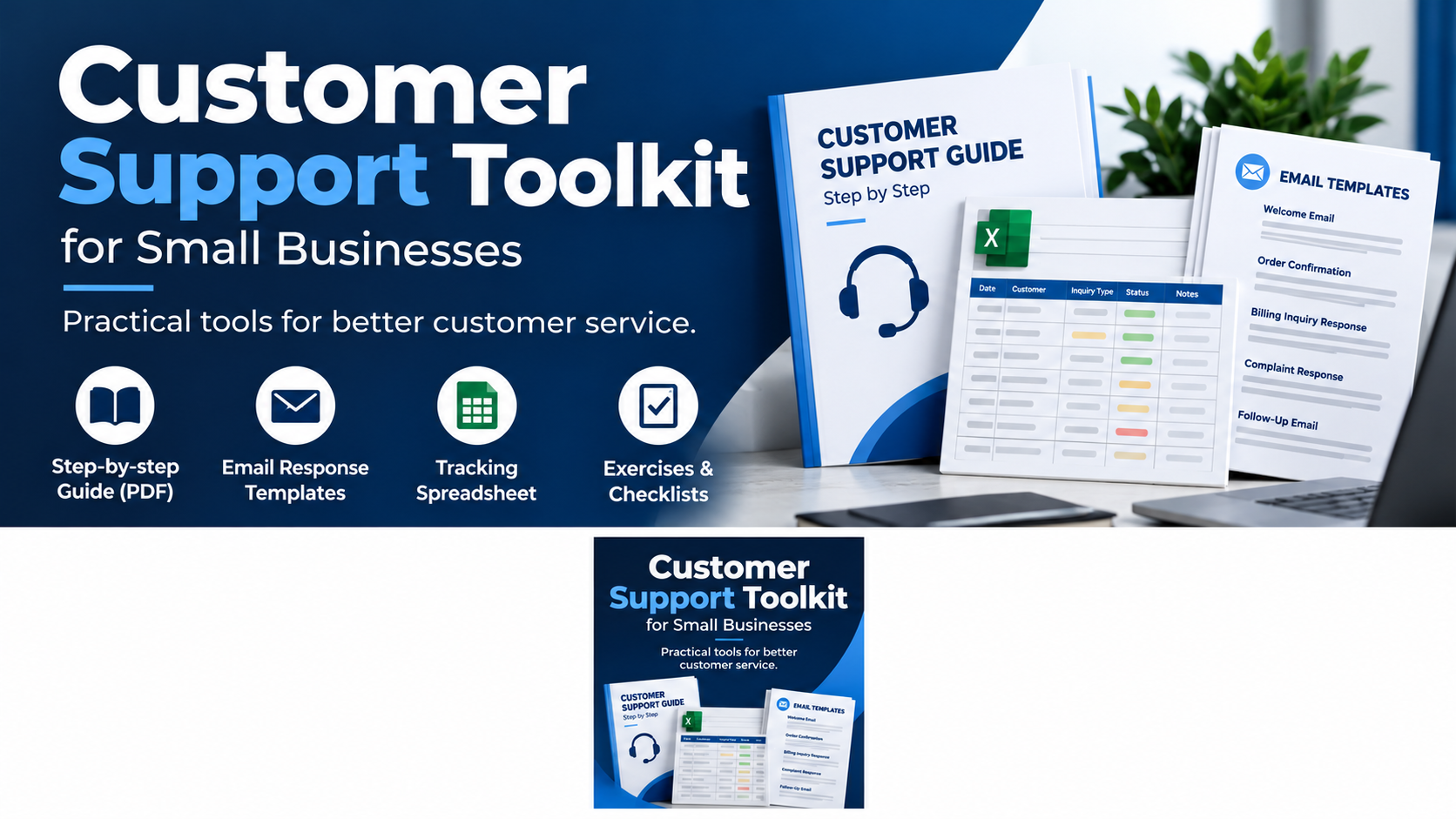 Customer Support Toolkit product guide, inquiry tracker, and email templates